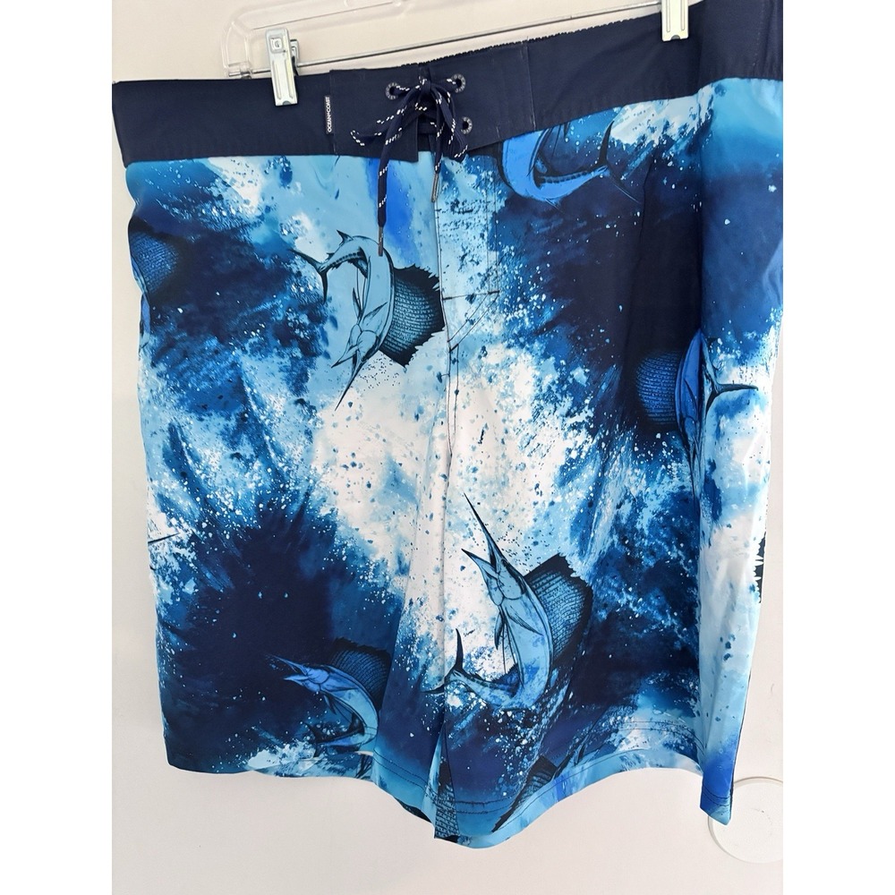Ocean Coast XL Large Blue Marlin Graphic Print Blue White Board Shorts 40x10